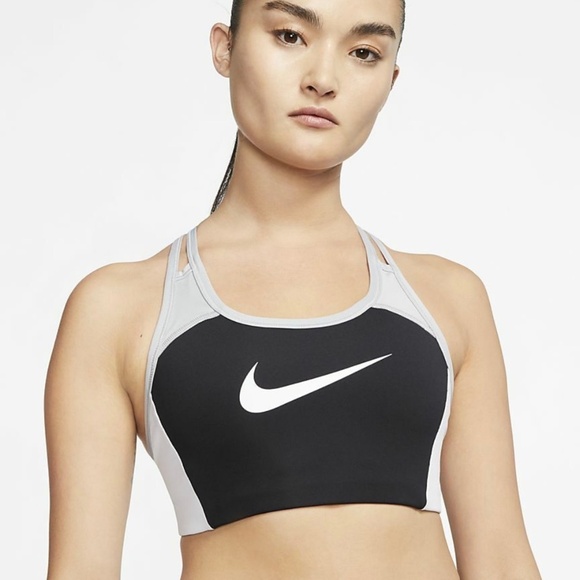 Nike Other - Nike Swoosh Medium Support Padded Racerback Sports Bra Black Grey White Womens M